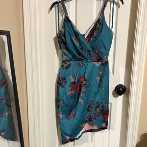Teal Floral Wrap Mini Dress - Women